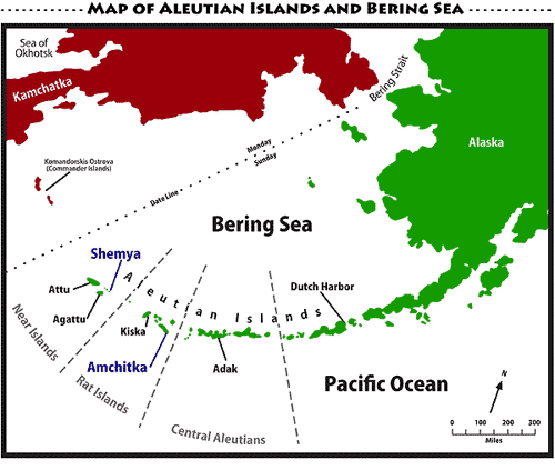 Map of Bering Sea and Aleutian Islands